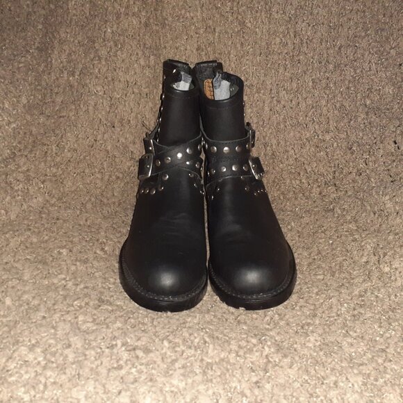 BOULET-Engineer Biker Boot-Black Leather-Studded-Side Zip-Buckle Strap-Sz 10-NEW - Picture 3 of 9